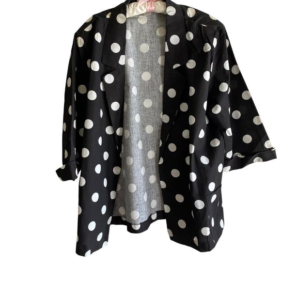 Vintage Joanna Blazer Womens 42 Black White Polka Dot Open Front Cotton USA 90s - Picture 4 of 7